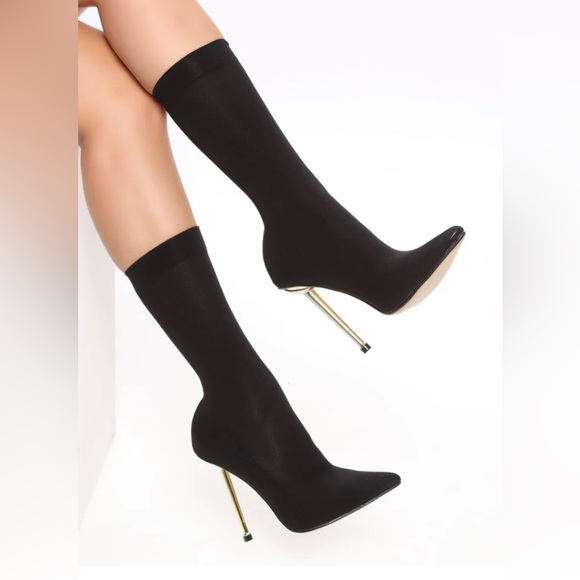 Black and Gold Ankle Sock Boots - Picture 1 of 9